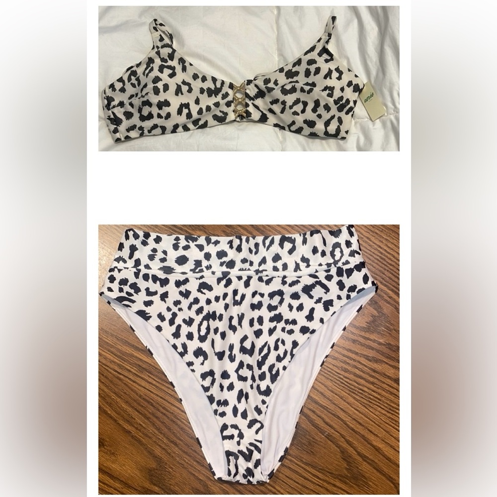 Aerie cream/black leopard high waist bikini size L